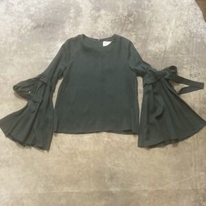 J.O.A. Blouse Womens Size Small Olive Green Cathedral Tie‎ Sleeve
